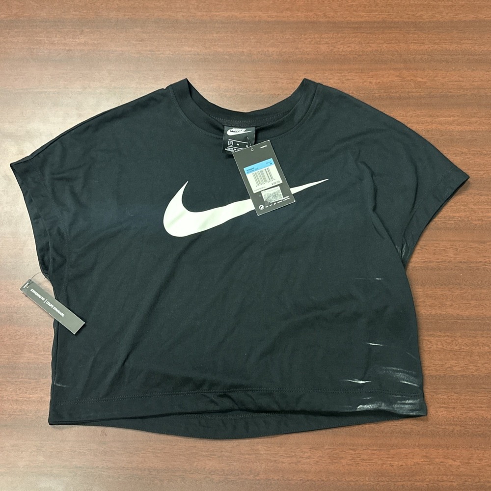 Nike NSW Swoosh Crop Top Womens Sz M Black White Summer Yoga AR3064-010 NWT $35‎